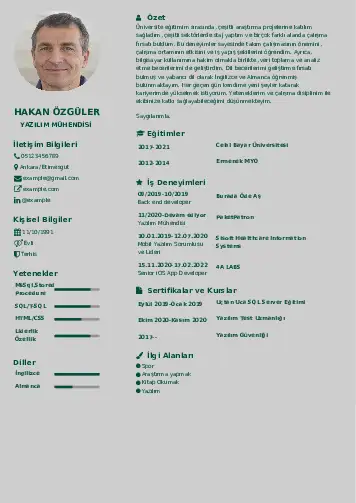 Yazılım Mühendisi Cv Örnekleri cv indir